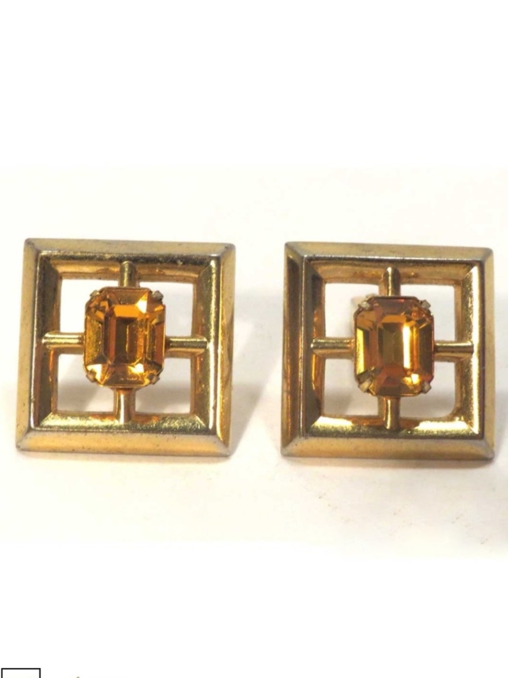 Vintage Cufflinks - Gold Square w/Topaz